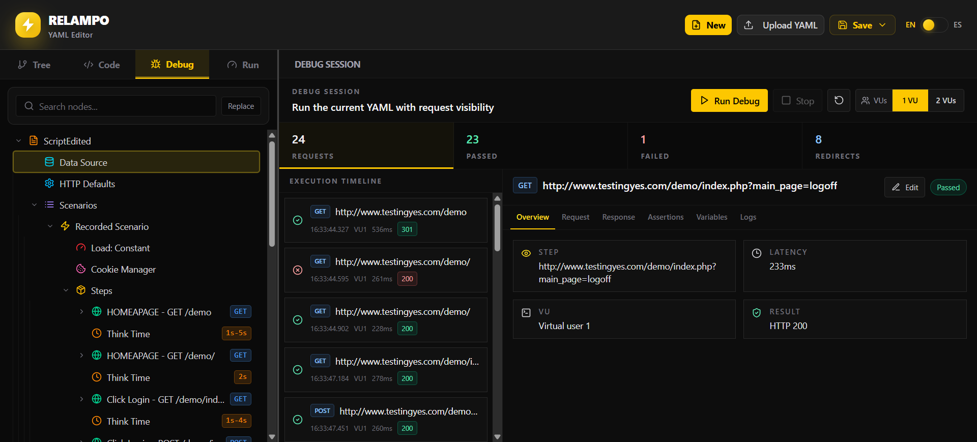 Visual debugging in Relampo Studio