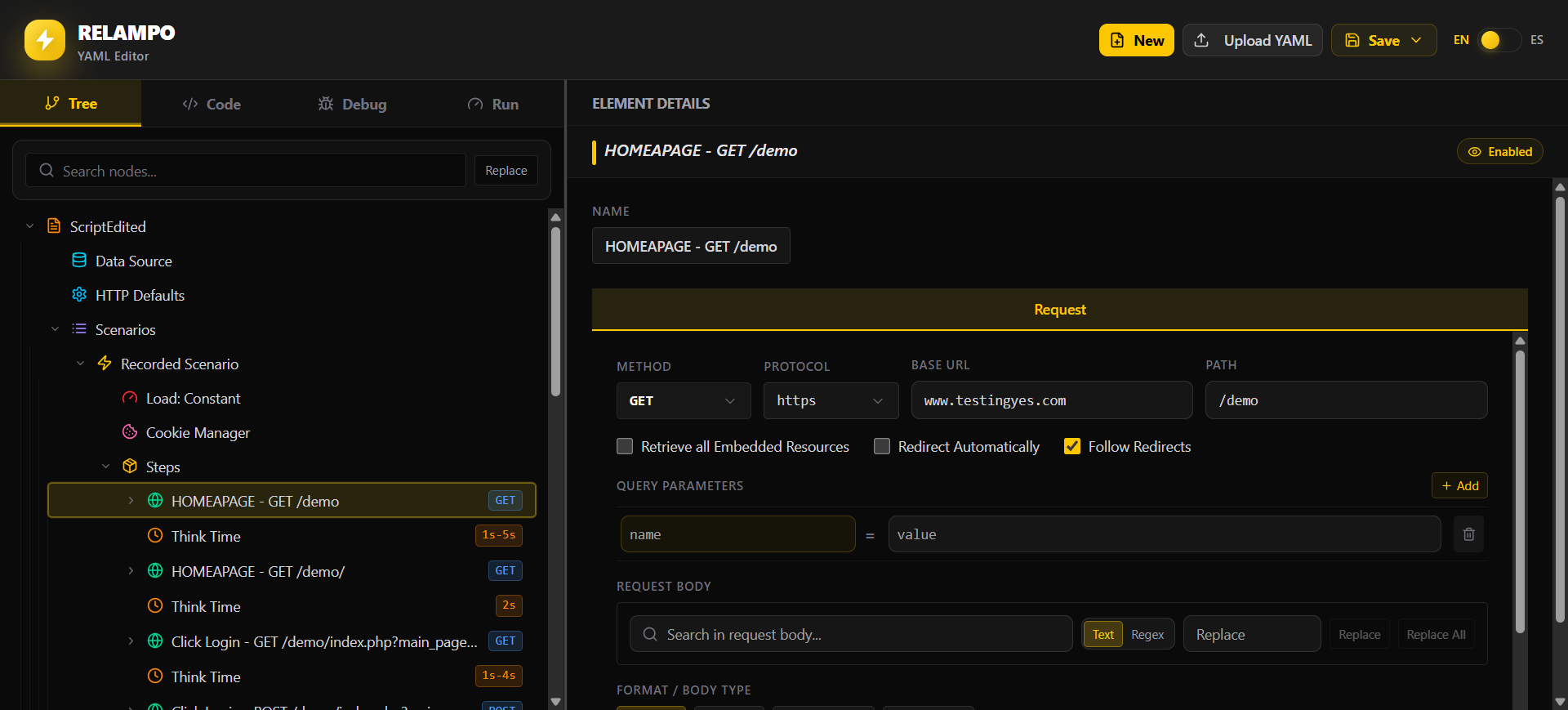 Component details in Relampo Studio