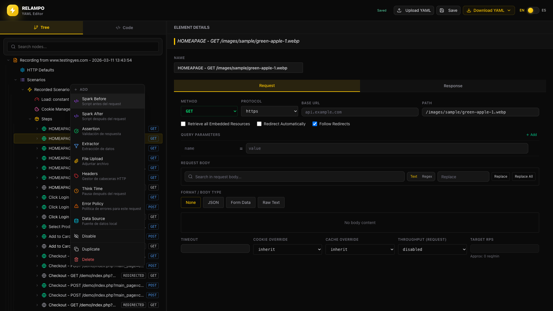 Additional configuration example in Relampo Editor